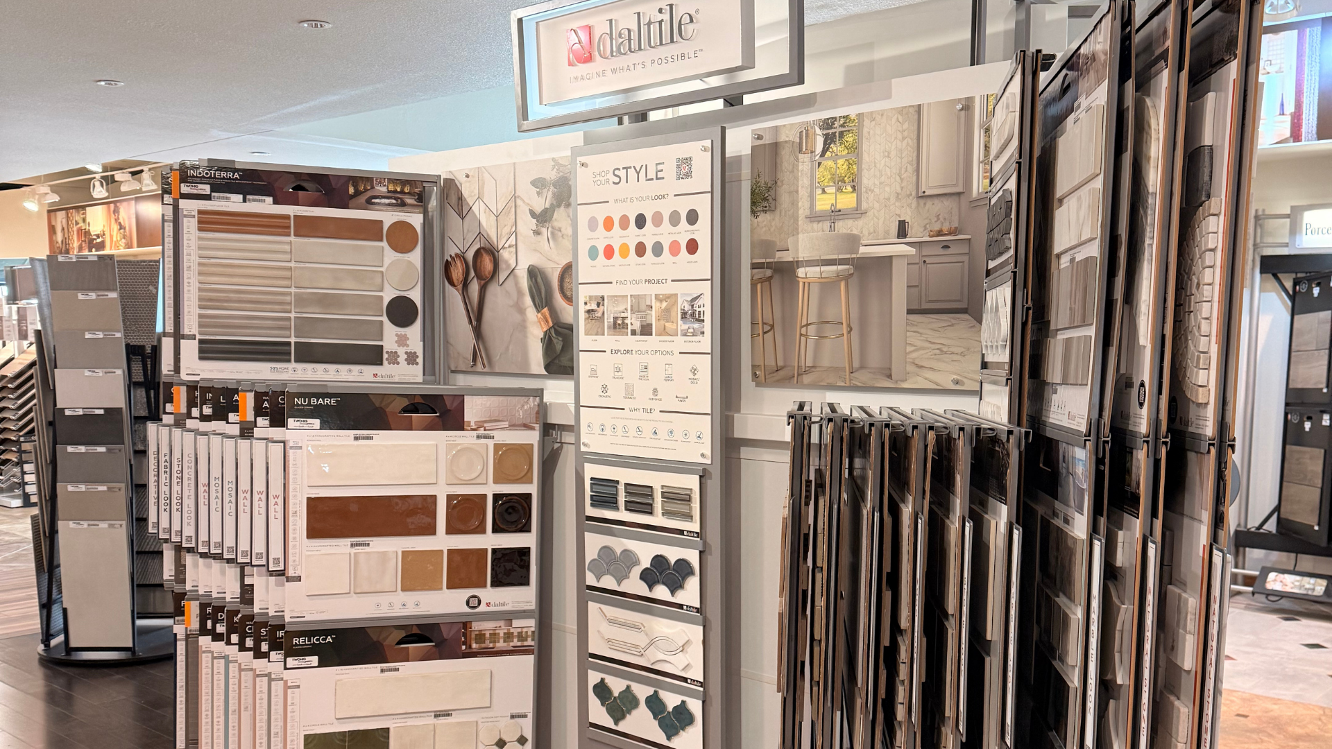 daltile samples in flooring store showroom